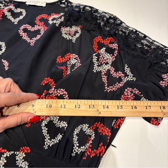 Sandro Black 100% Silk Floral Heart Print Midi Dress Small - Picture 11 of 14